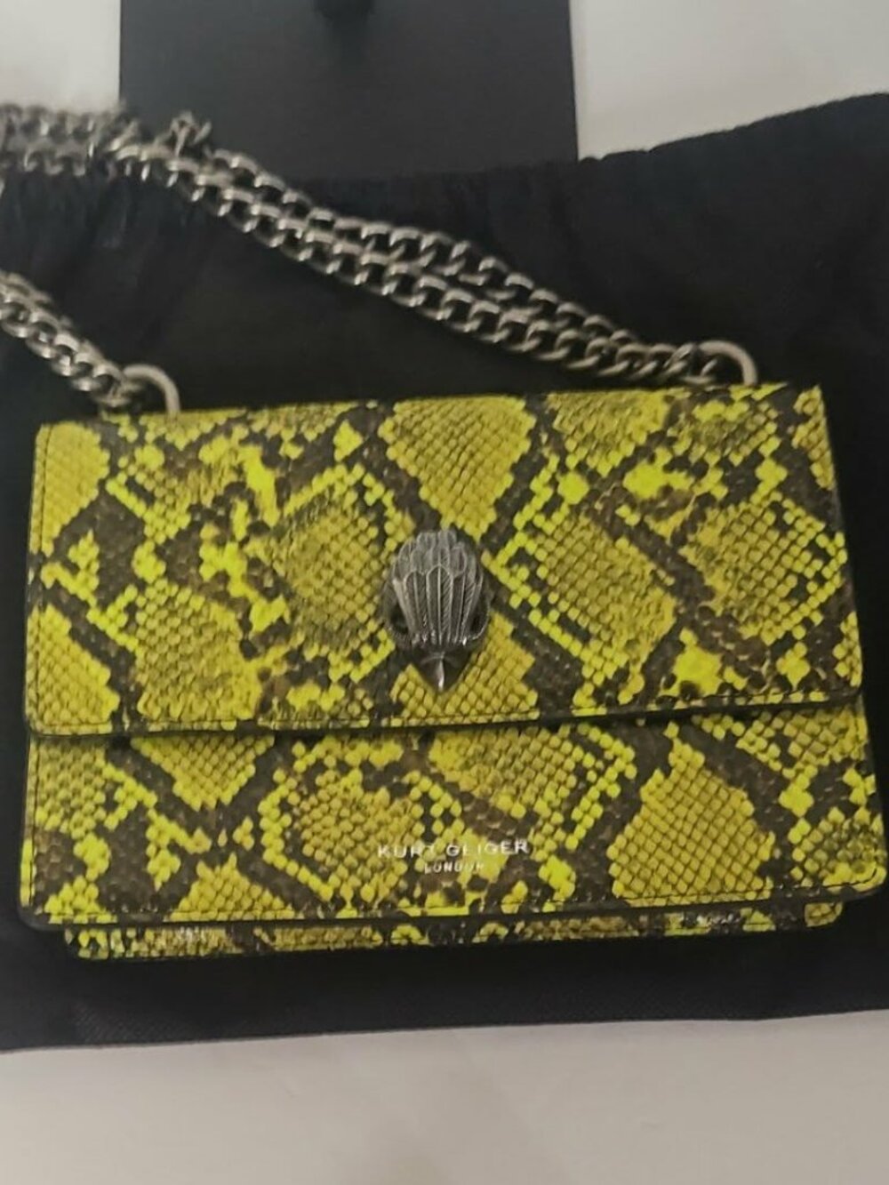 Kurt Geiger Shoreditch Small Crossbody Snake Print Neon Yellow GORGEOUS - Picture 5 of 10